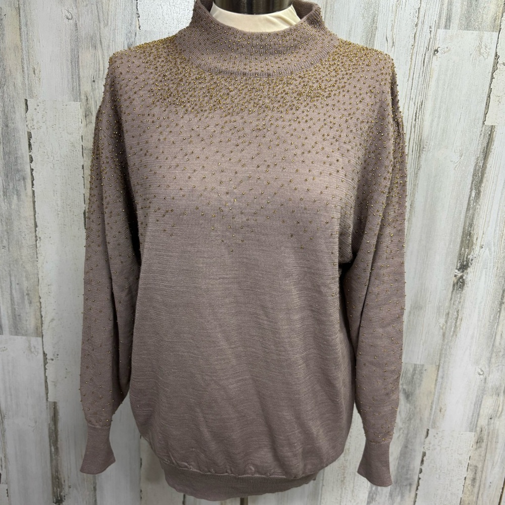 Gizel Vintage Beaded Wool Blend Mock‎ Neck Sweater